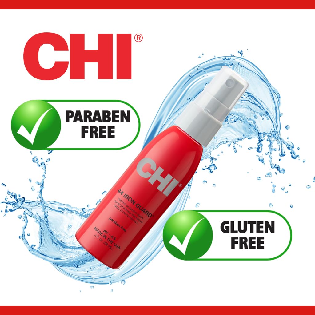 CHI 44 Iron Guard Thermal Protection Spray, Nourishing Formula Helps Resist Heat Damage to Hair & Tame Frizz, Clear, 8 Oz