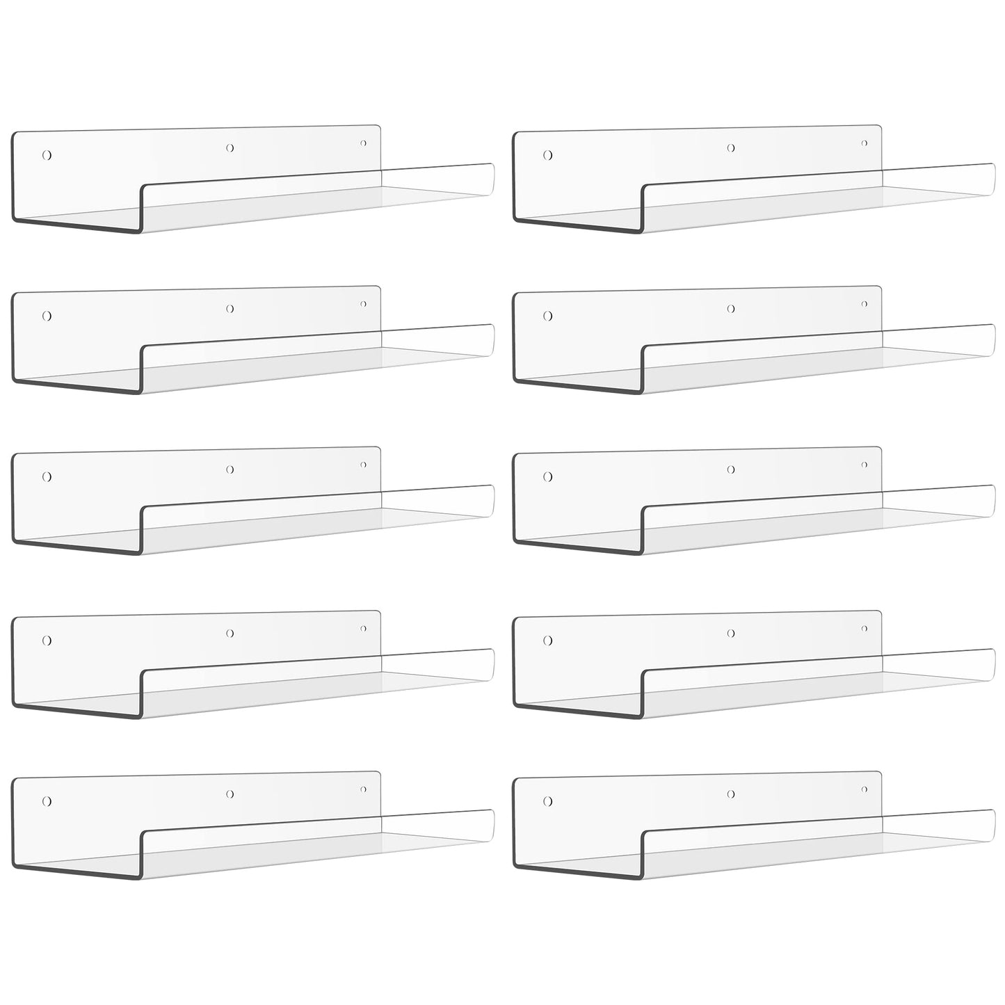 upsimples 4 Pack Acrylic Shelves for Wall Storage, 15" Floating Bookshelves for Kids, Display Shelf Organizer for Bathroom, Bedroom, Living Room, Kitchen, Room Decor, Clear