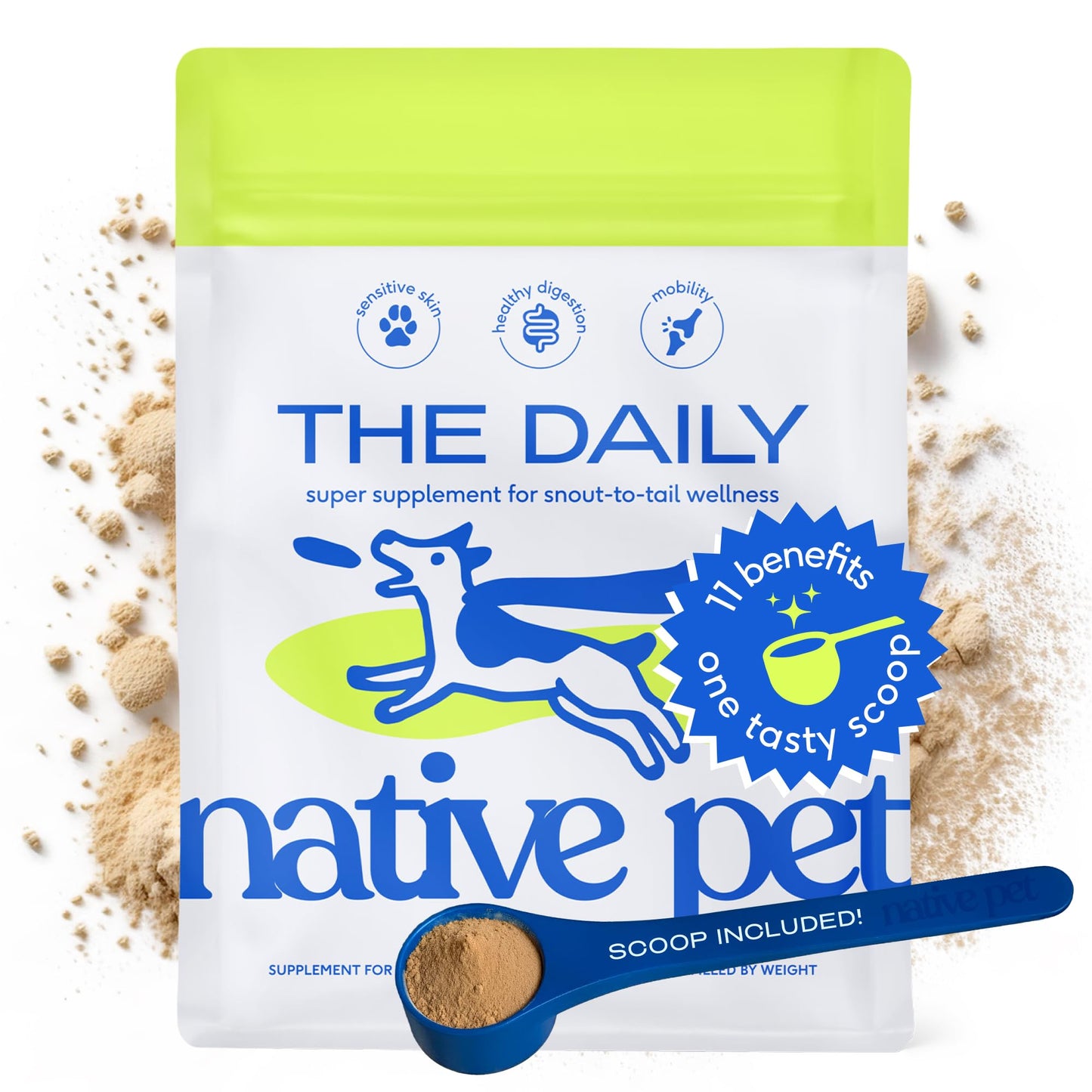 Native Pet Dog Vitamins & Supplements - 11-in-1 Multivitamin Powder for Dogs Food Topper - Collagen, Glucosamine, Probiotics, Omega & More- Supports Healthy Gut, Mobility & Overall Health -60 Scoops