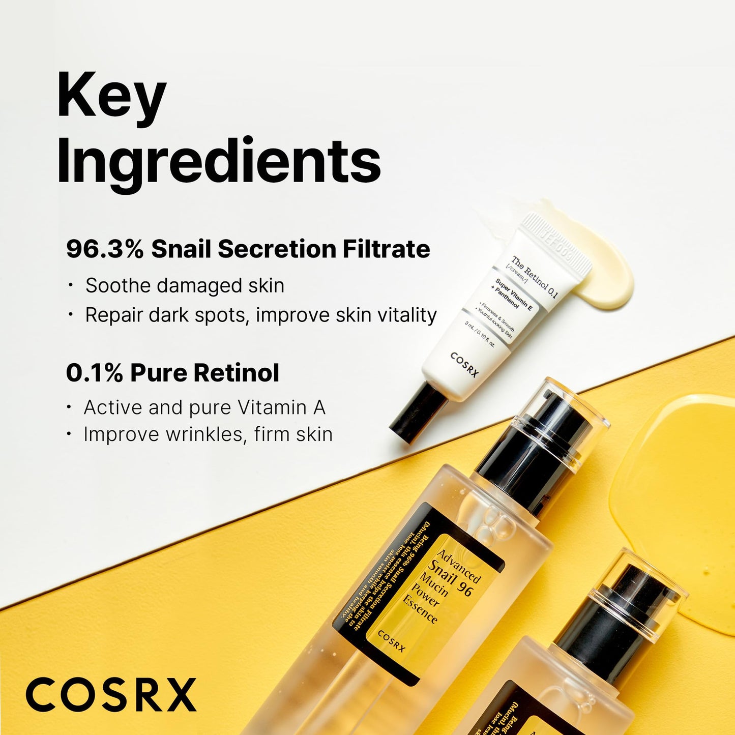 COSRX Snail Mucin 96% Power Repairing Essence 3.38 fl.oz, Hydrating Serum for Face with Snail Secretion Filtrate, Mothers day gifts for mom, Korean Skin Care