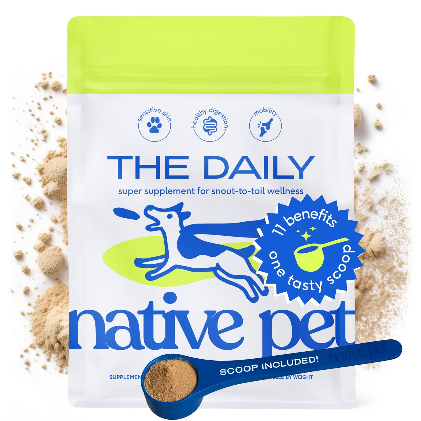 Native Pet Dog Vitamins & Supplements - 11-in-1 Multivitamin Powder for Dogs Food Topper - Collagen, Glucosamine, Probiotics, Omega & More- Supports Healthy Gut, Mobility & Overall Health -60 Scoops
