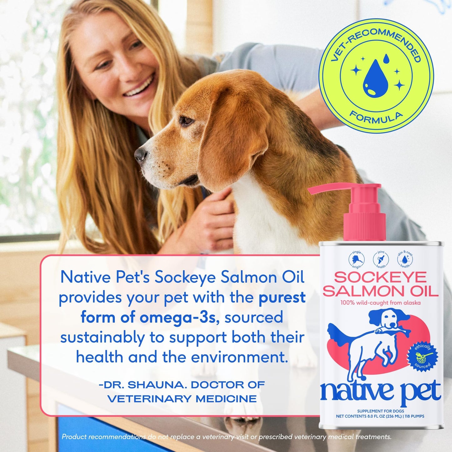 Native Pet Omega 3 Fish Oil for Dogs & Cats - Promotes Healthy Skin, Shiny Coat, & Strong Joints - Made with Wild Alaskan Salmon Oil for Dogs – Tasty, Fast-Absorbing Omega 3 6 9 Liquid Supplement-16oz