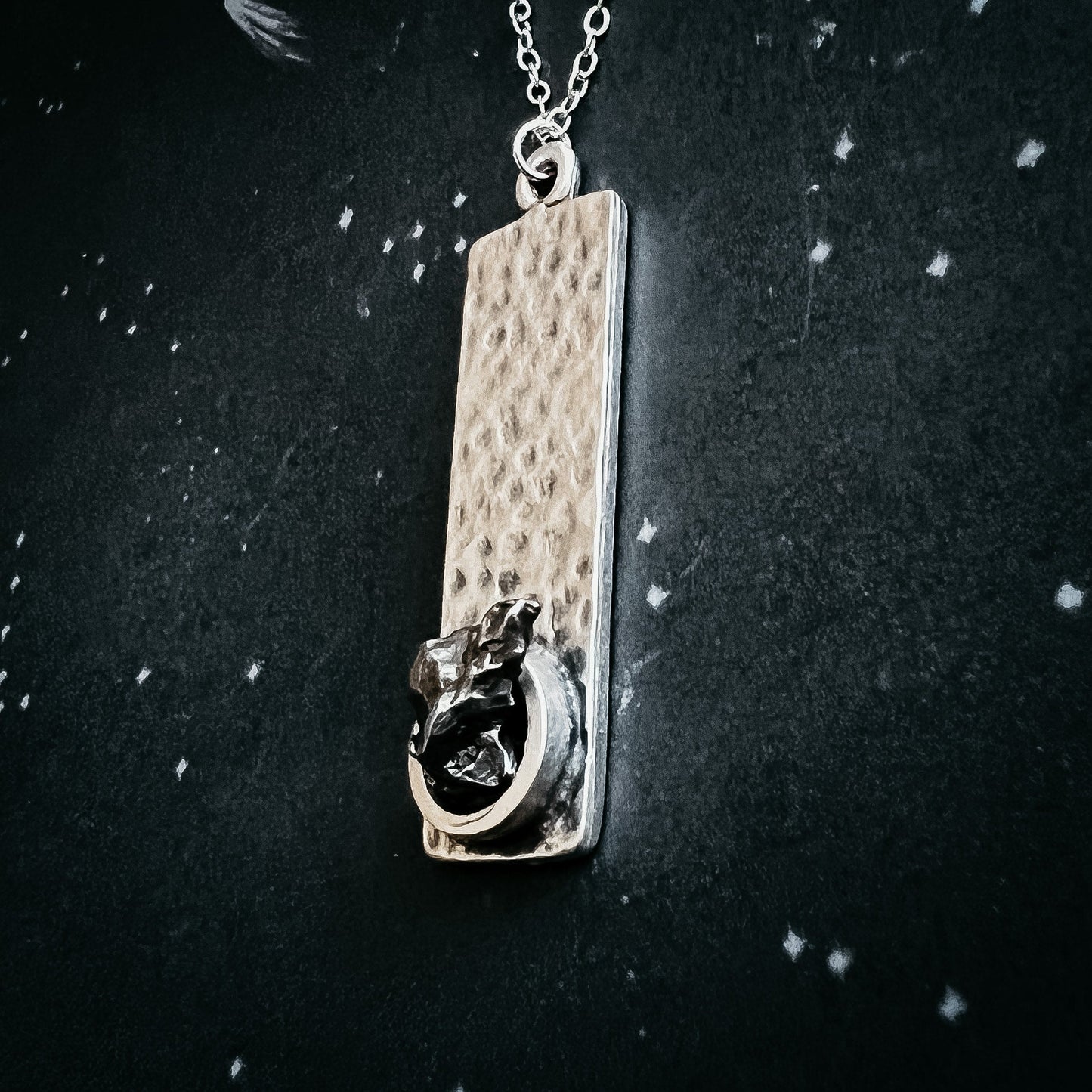 CLEARANCE Rectangle Pendant with Raw Meteorite