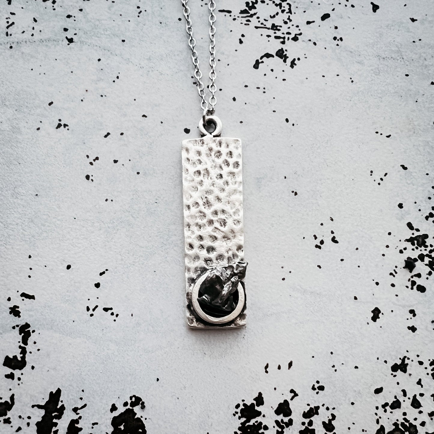 CLEARANCE Rectangle Pendant with Raw Meteorite