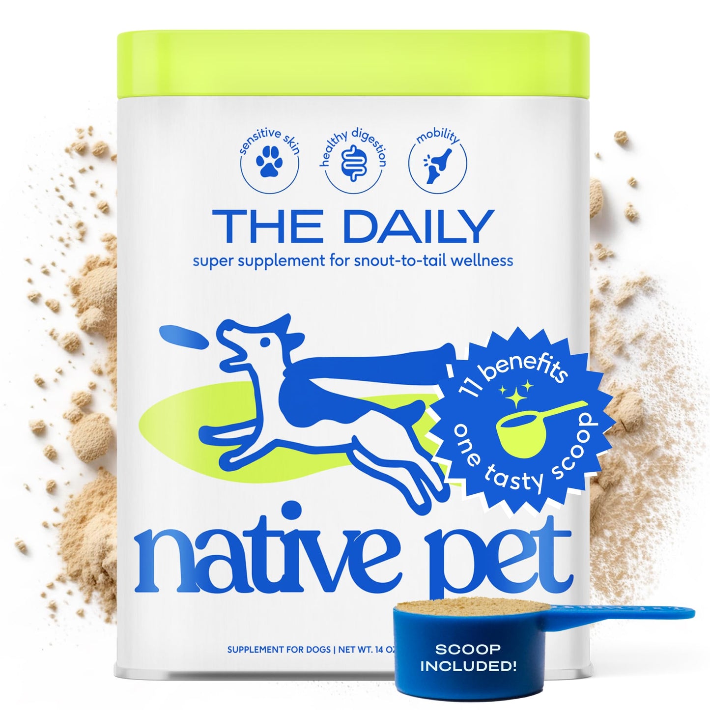 Native Pet Dog Vitamins & Supplements - 11-in-1 Multivitamin Powder for Dogs Food Topper - Collagen, Glucosamine, Probiotics, Omega & More- Supports Healthy Gut, Mobility & Overall Health -60 Scoops