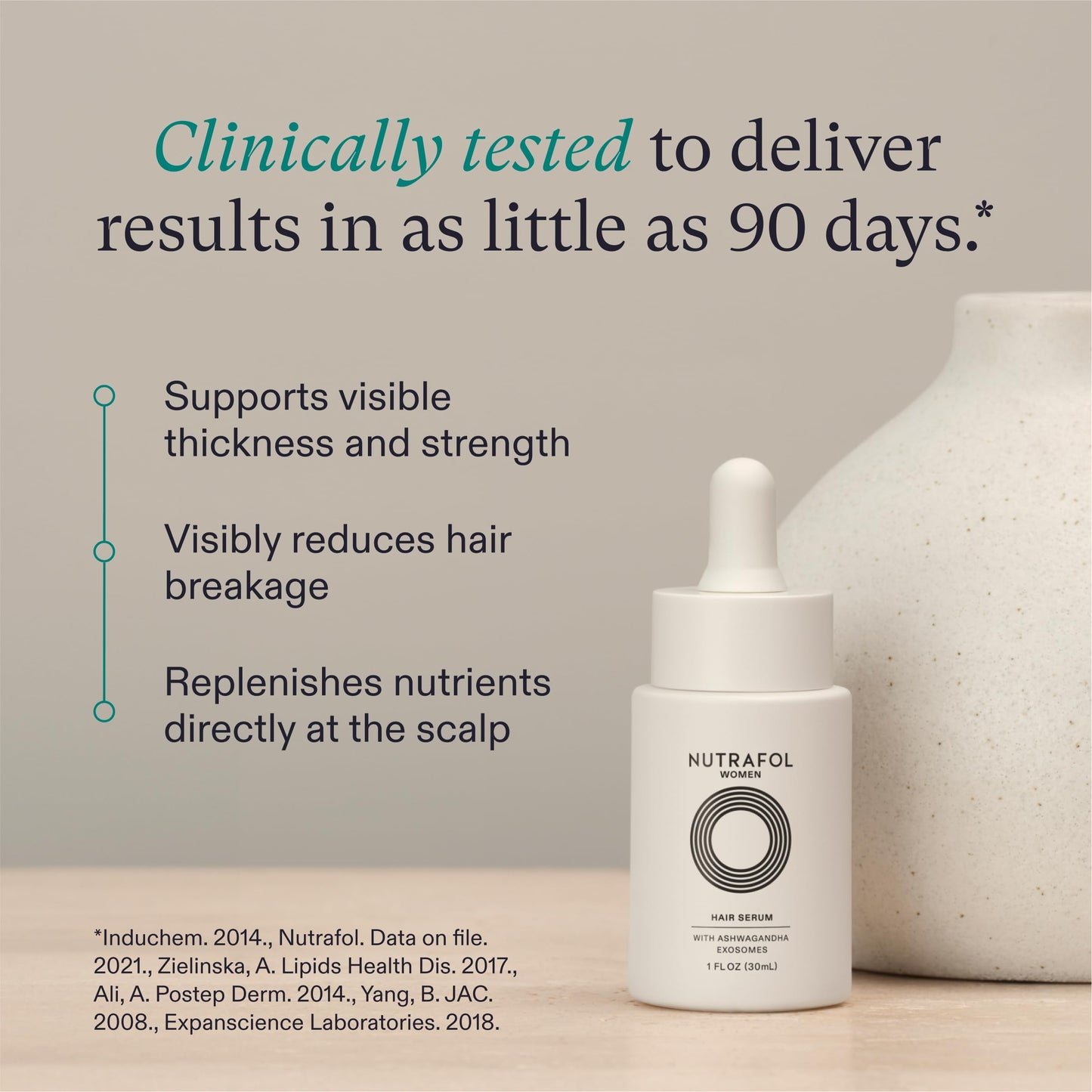 Nutrafol Women's Hair Serum, Supports Visibly Thicker and Stronger Hair, Vegan, Lightweight and Fast-Absorbing