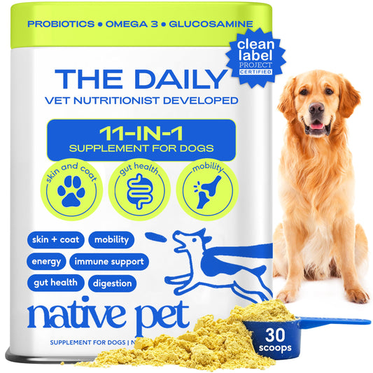 Native Pet Dog Vitamins & Supplements - 11-in-1 Multivitamin Powder for Dogs Food Topper - Collagen, Glucosamine, Probiotics, Omega & More- Supports Healthy Gut, Mobility & Overall Health -60 Scoops